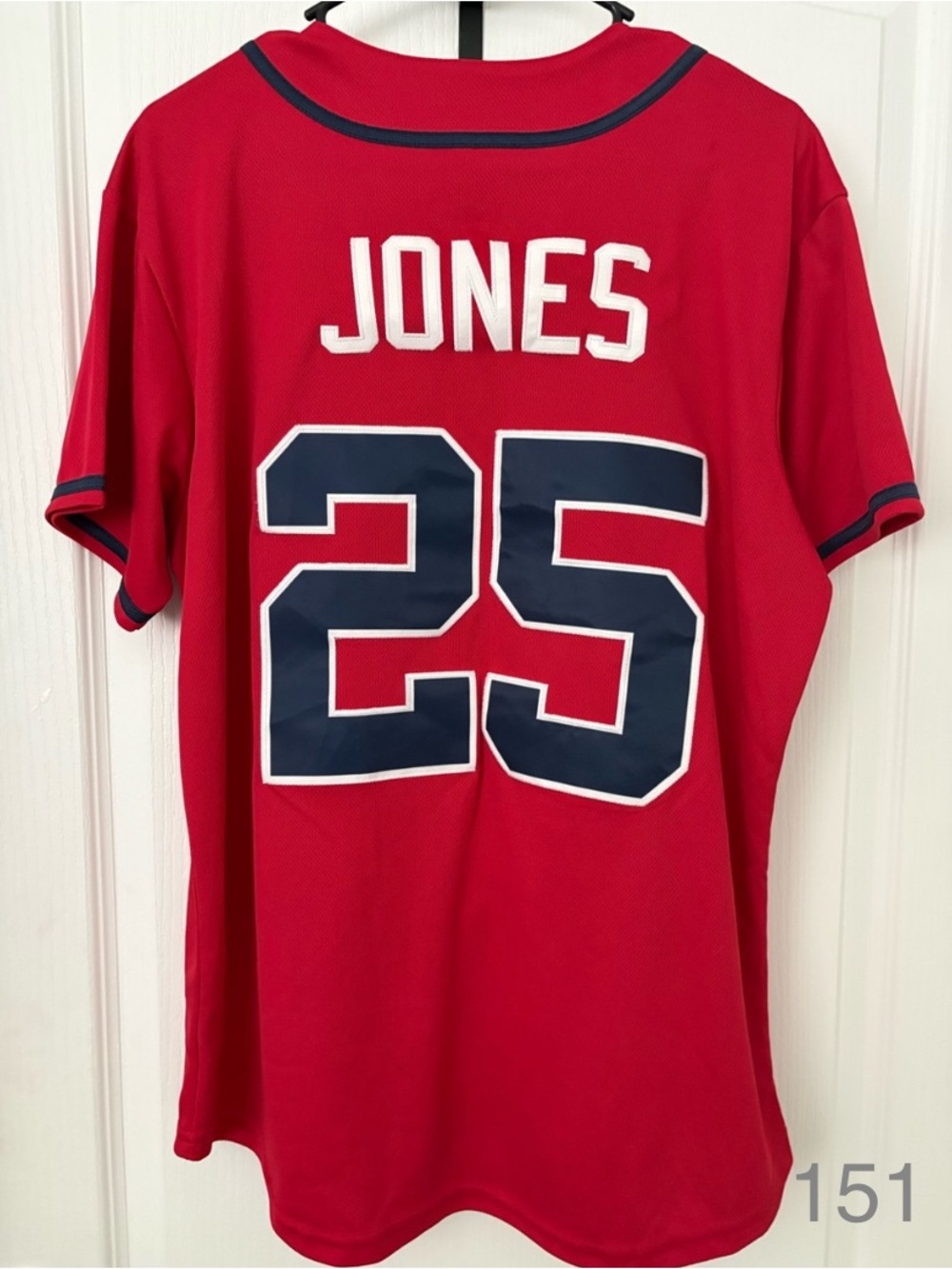 Red #25 Team Baseball Jersey with Navy Trim
